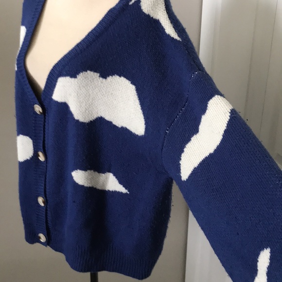 ❤️3X20 Cloud Pattern Drop Shoulder Blue Knit Cardigan | XL - Picture 7 of 13